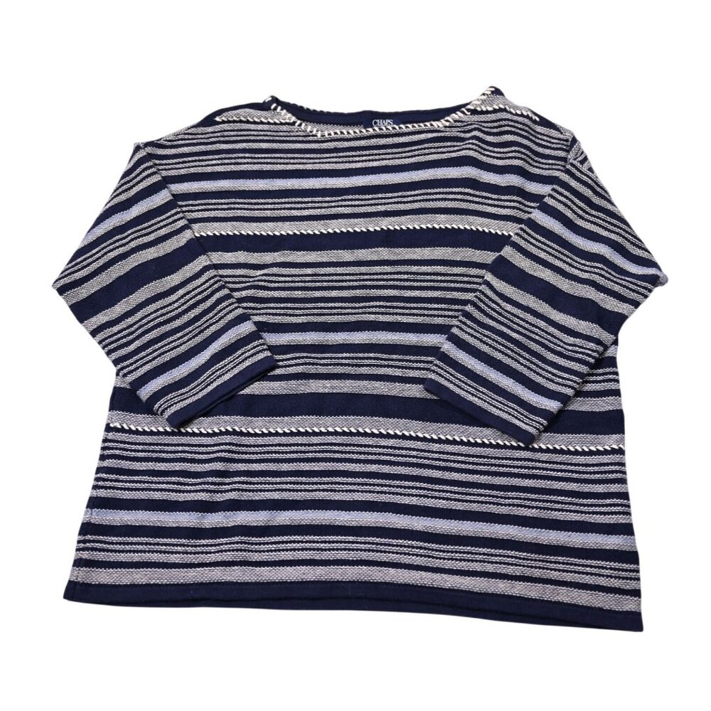 Chaps Long Sleeve Striped Sweater in Blue